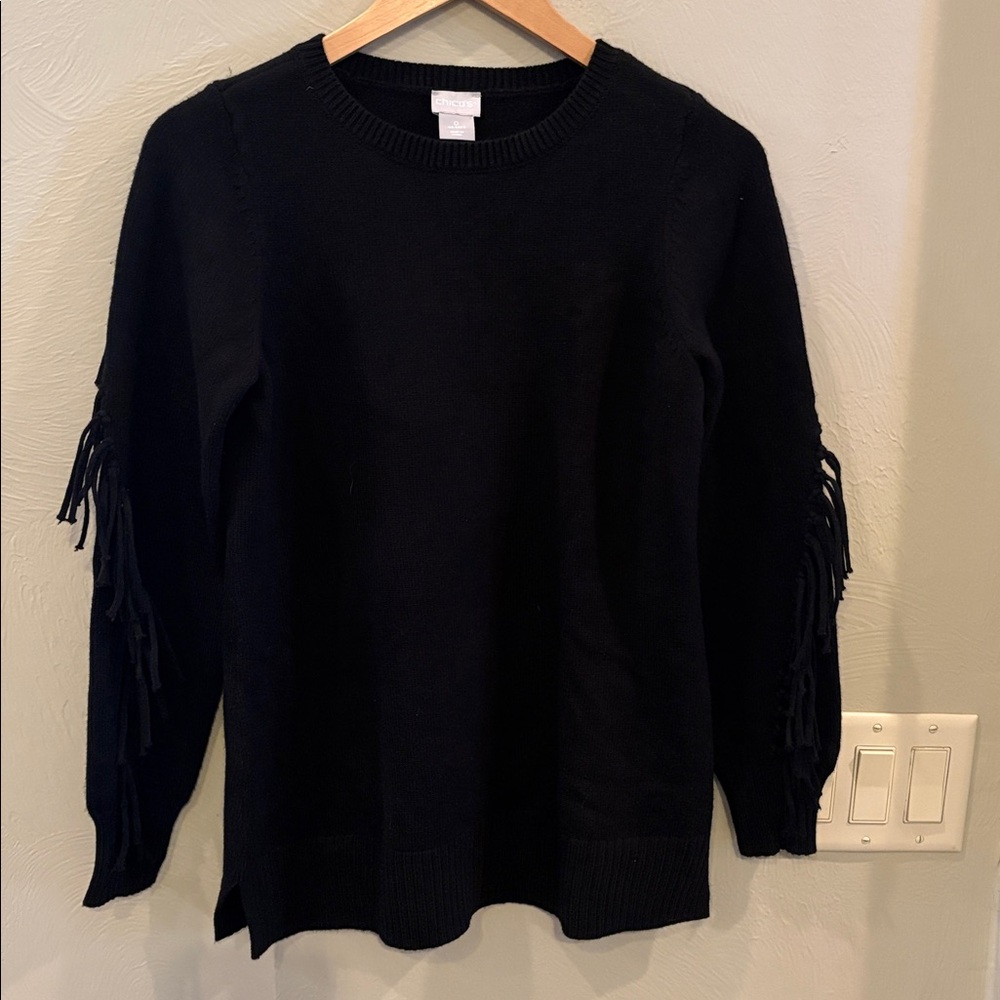 Women’s Chico’s Size 0 Black‎ Fringe Cardigan
